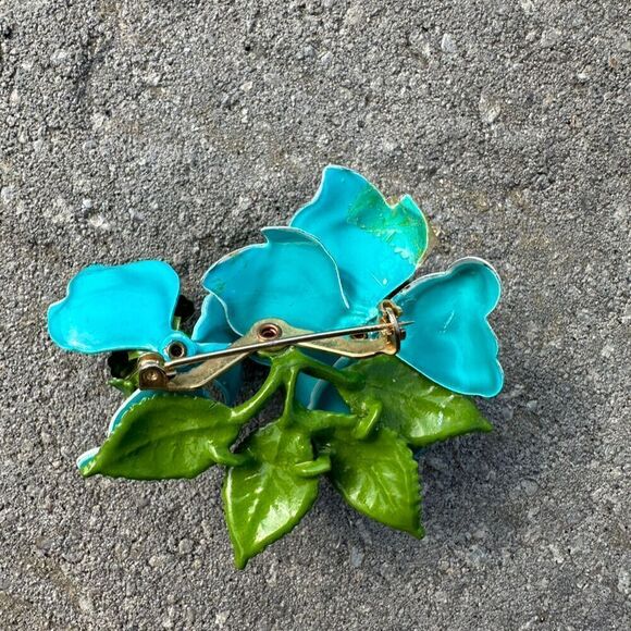 Vintage Enamel Flower Brooch Pin Turquoise Multicolor Retro Unisex Adjustable - Picture 5 of 9